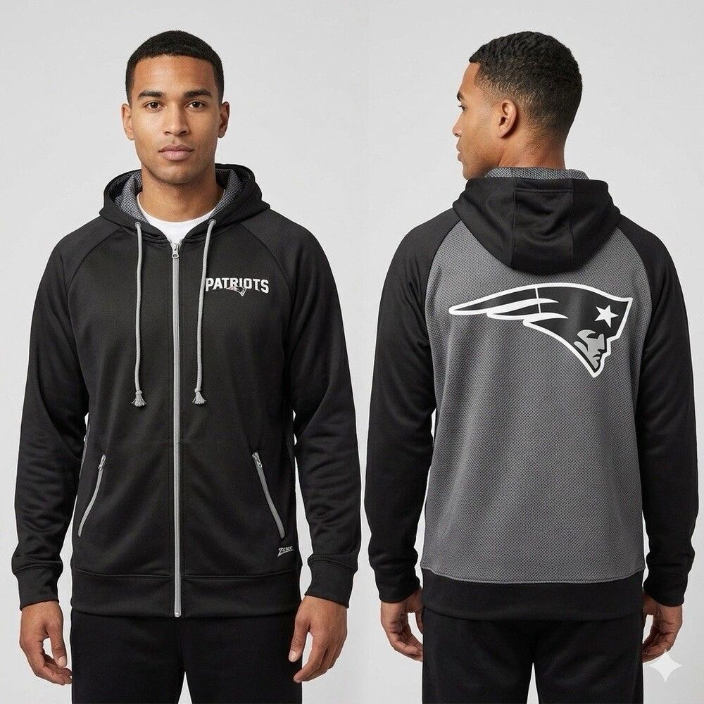 Zubaz New England Patriots NFL Men Full-Zip Hoodie Back Logo Performance M